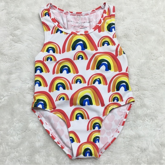Stella McCartney Baby Girl Hearts Rainbows One Piece Swimsuit Size 18 Months
